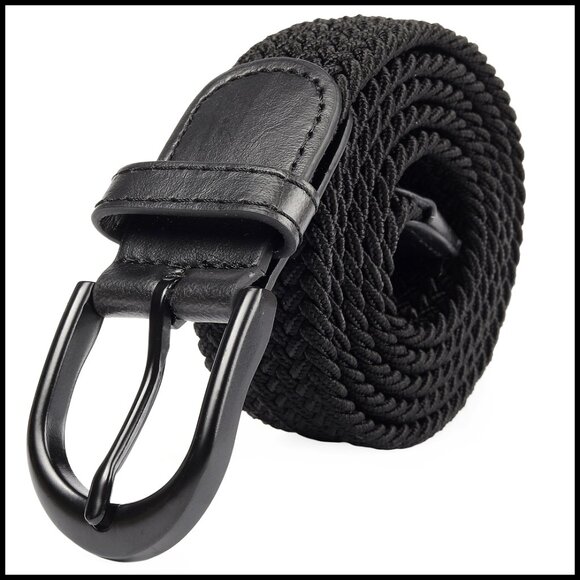 Braided Stretch Elastic Belt with Pin Oval Buckle, No Hole Design main image 2